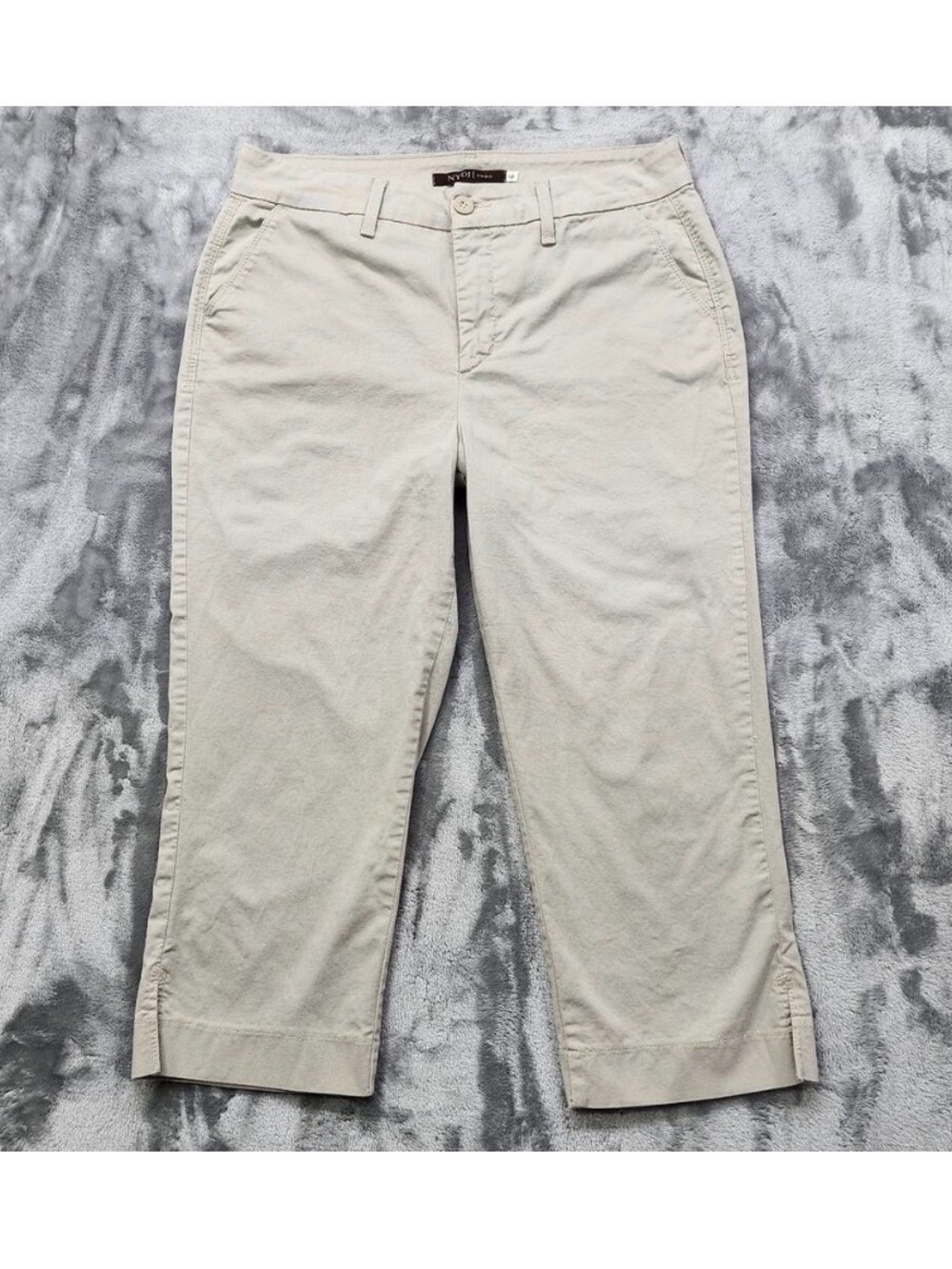 NYDJ Pants Womens 12 Tan Khaki Crop Chino Side Slit‎ Hems Stretch Cotton Size 12